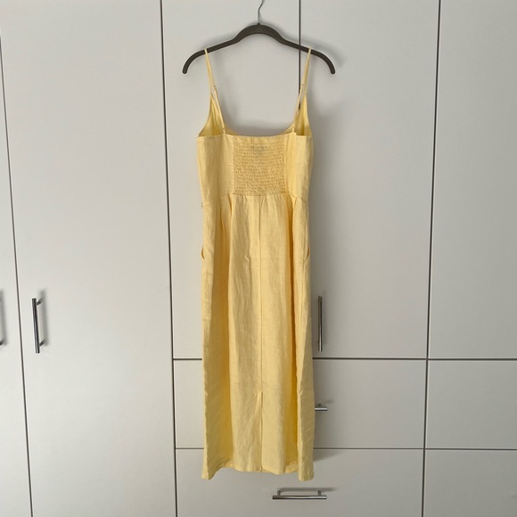 💯% European Linen Scoop Neck Midi Dress  - light yellow, Medium, NEW - Picture 2 of 11